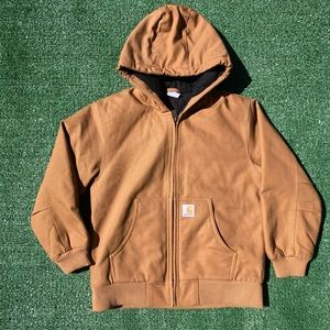 Carhartt Youth Boys Duck Jacket Coat Hood Quilt Lined Outerwear Size M (10-12)